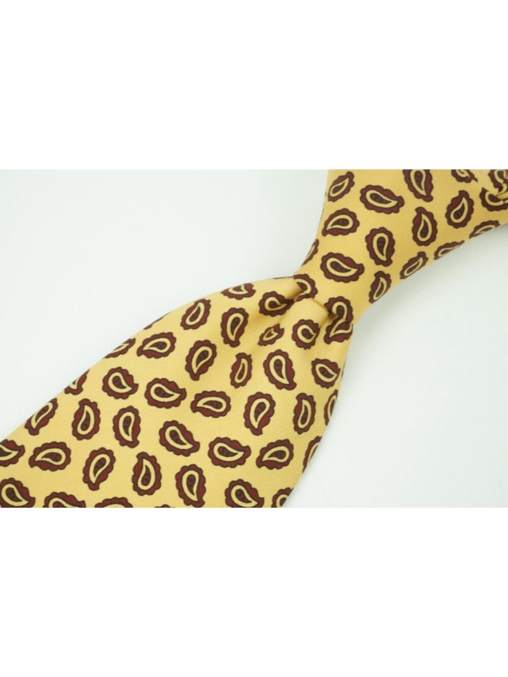 New & Lingwood Banana Yellow Garnet Red Paisley Silk Made in England Tie